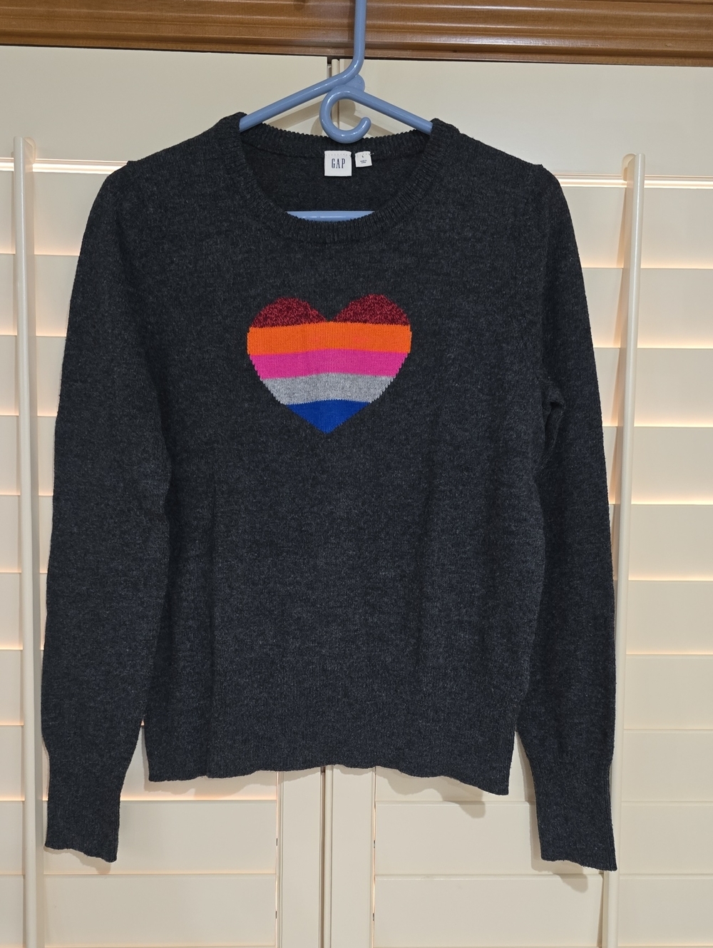 GAP Charcoal Crewneck Sweater with Multicolor Heart
